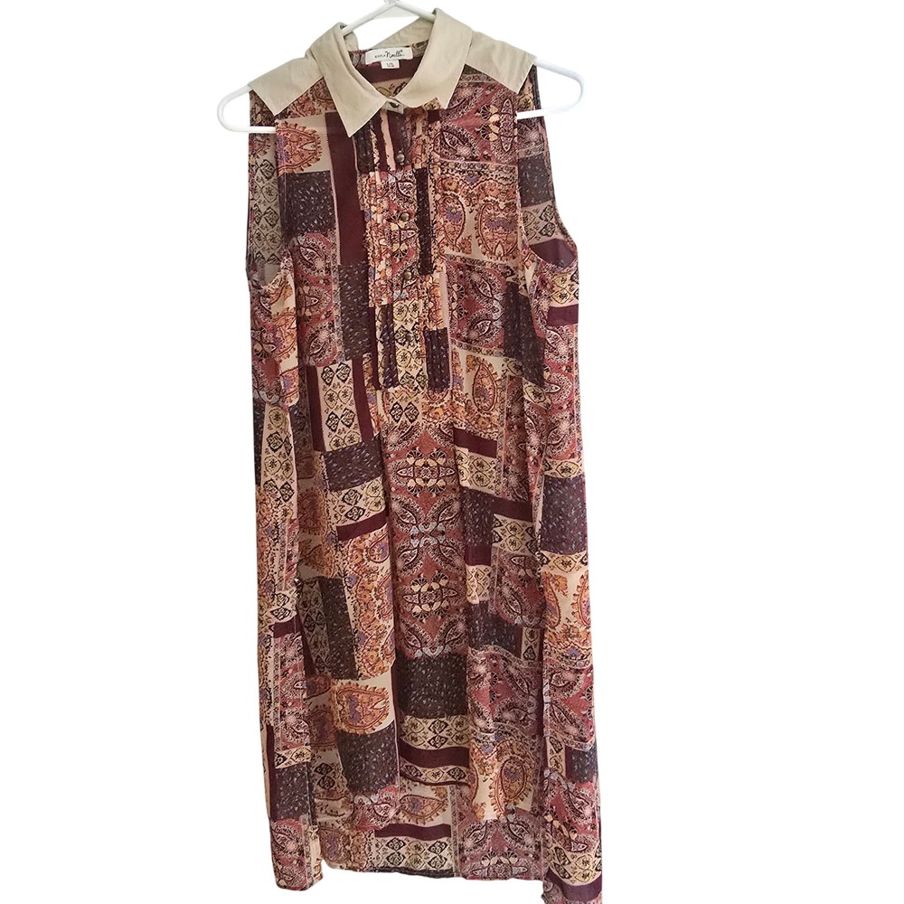 Simply Noelle Patchwork Paisley Sleeveless Midi Dress Boho L/XL 12-14 Burgundy